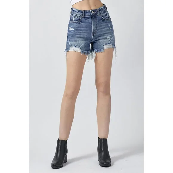 RISEN High Rise Distressed Denim Shorts - Picture 3 of 6